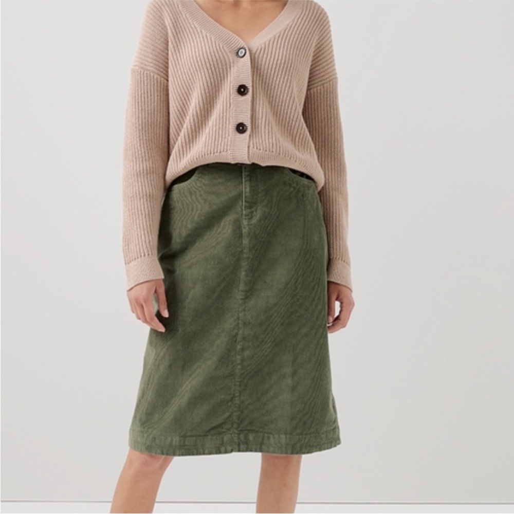 Pact Corduroy Pencil Midi Skirt Olive Green S